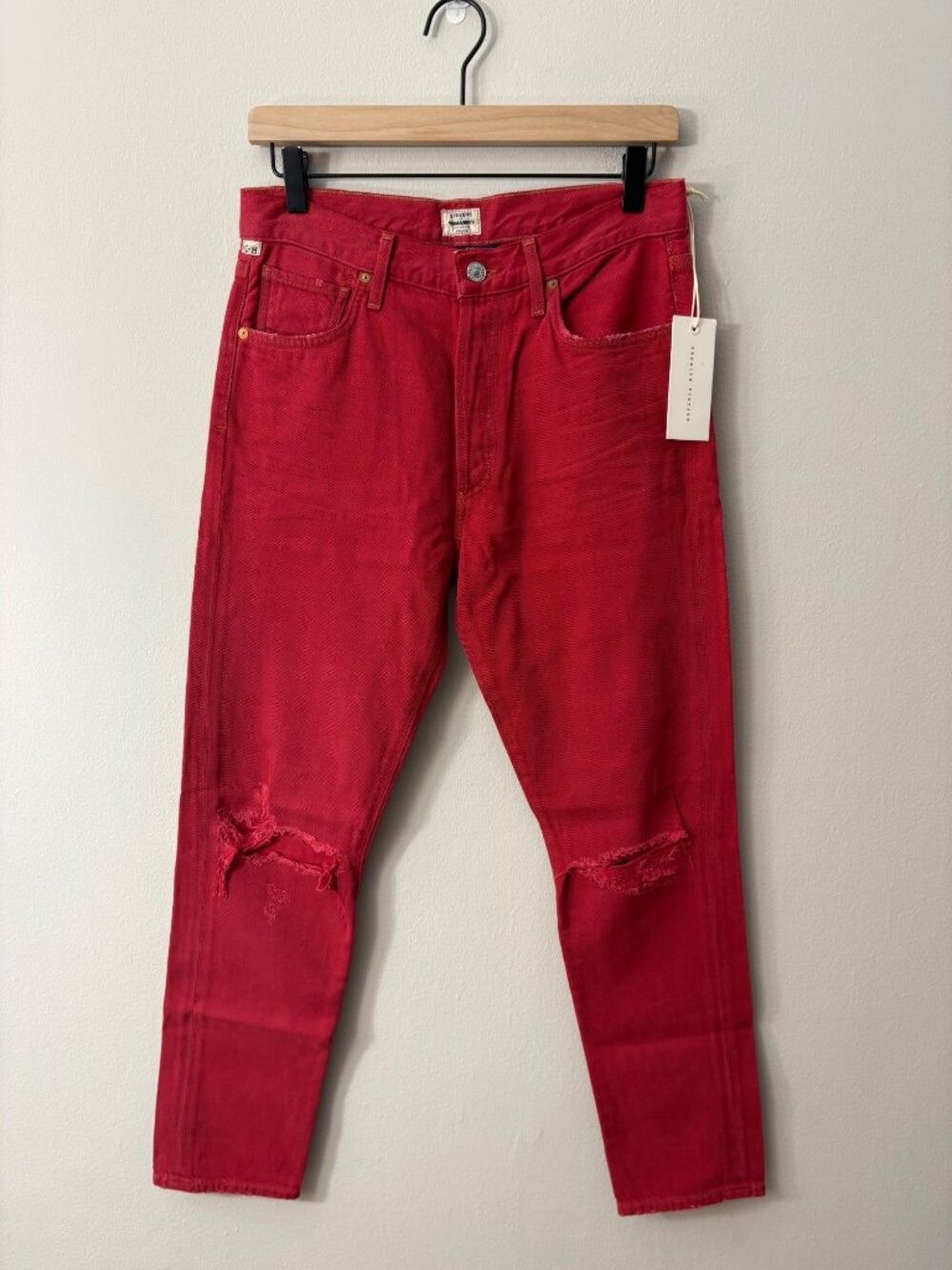NEW Citizens of Humanity Liya High-Rise Jeans Classic Red Double Dare Distressed